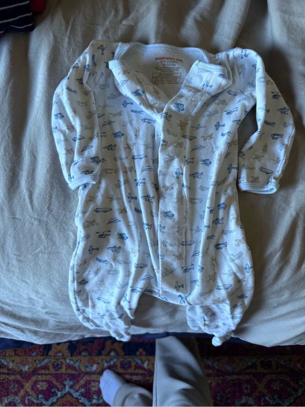 Magnetic Me White and Blue Airplane Print Footed One-Piece